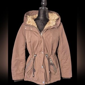 H&M Tan Utility Jacket with Faux Fur Trim
